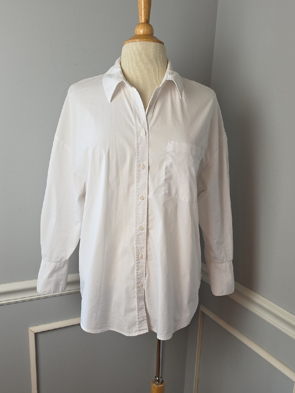 PHILOSOPHY Classic White Oversized 3/4 Sleeve Career Button Up Blouse Top M